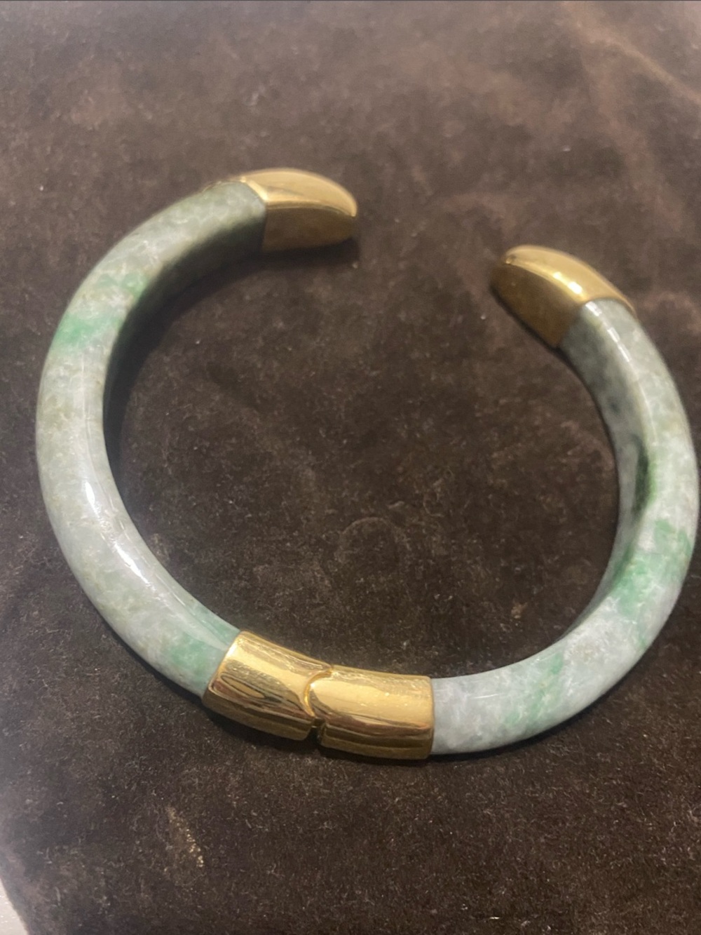 Green Jade Stone Cuff Bracelet with Gold Accents